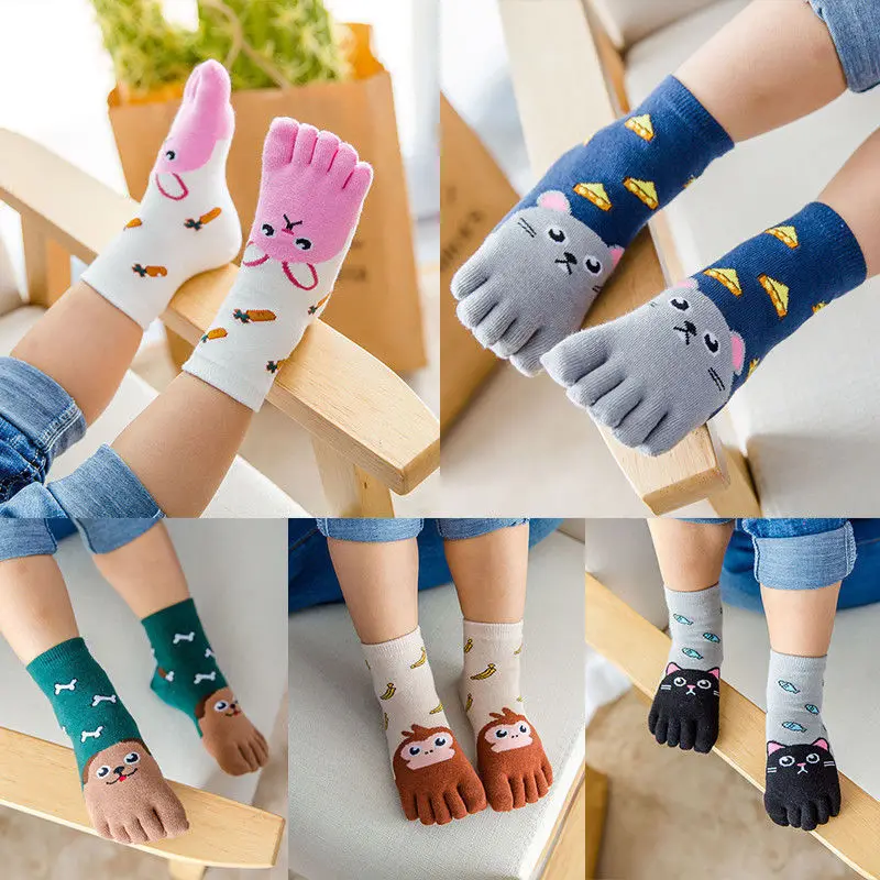 

New Kids Five Fingers Socks Fashion Non Slip Pilates Cute Animal Printed Toe Socks