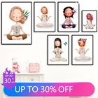 Картина на холсте с изображением милой девушки йоги лотоса, плакаты и принты в скандинавском стиле, декор для детской комнаты, настенные картины для детской комнаты