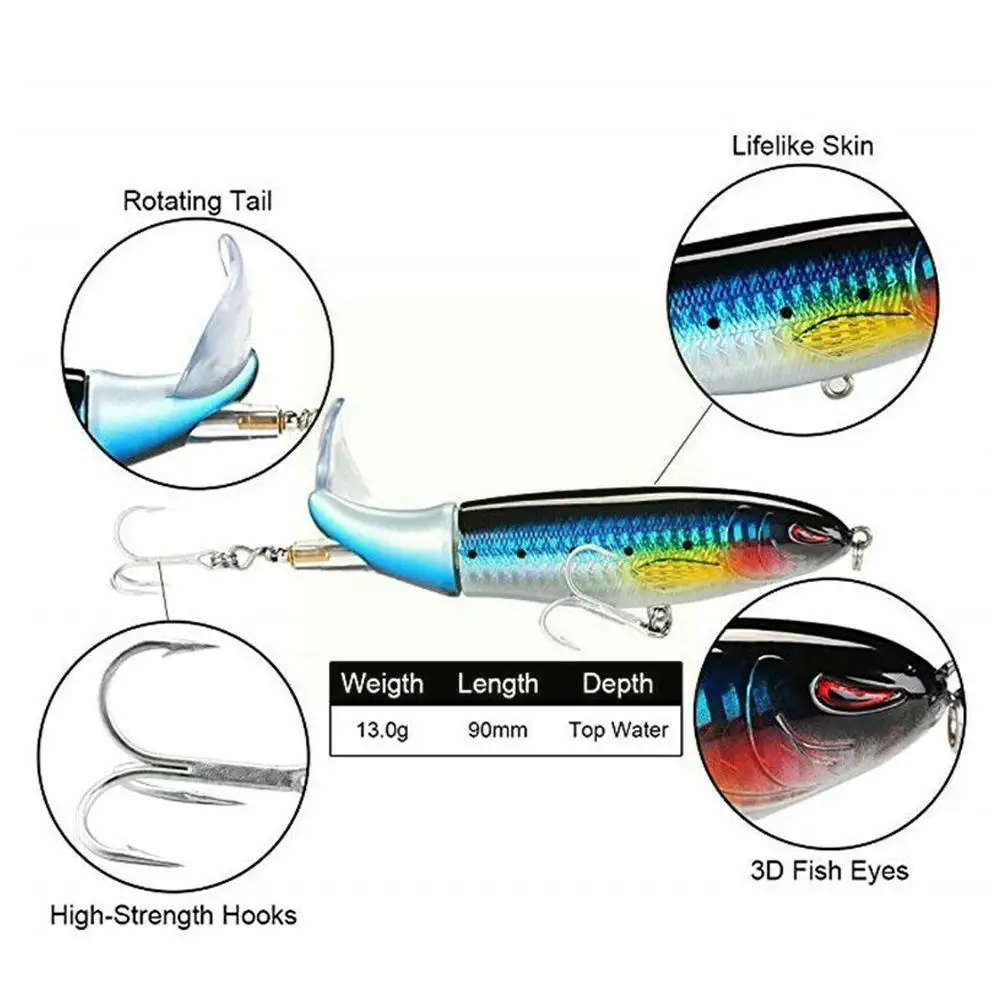 

1pcs Topwater Fishing Lure Whopper Popper Artificial Bait Hard Plopper Soft Rotating Tail Fishing Tackle Lures For Fishing X0x6