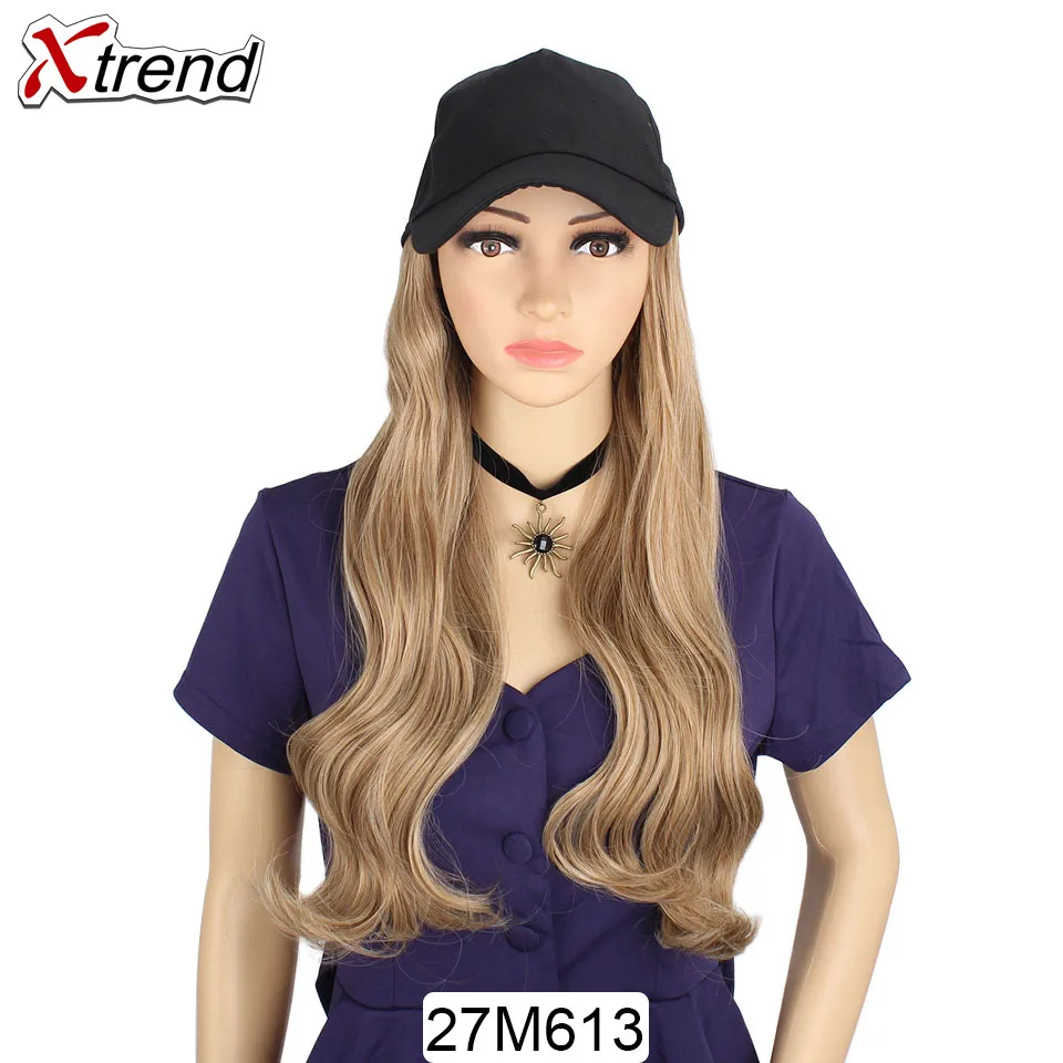 Xtrend Baseball Hat With Wavy Hair Extensions cap with hair for sassy sporty girl Long Synthetic extension - Цвет: 27M613