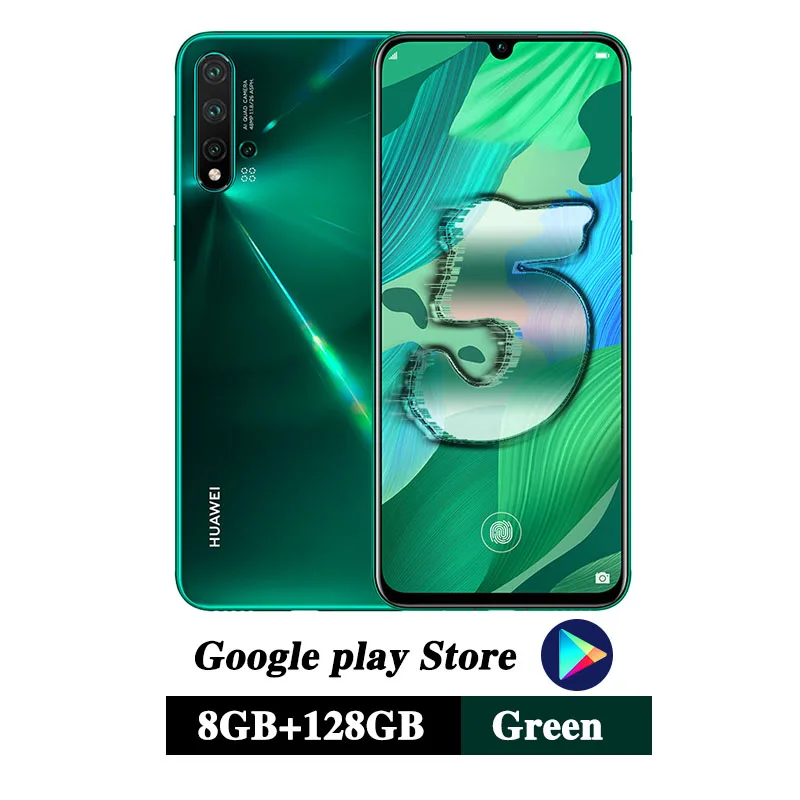 8G 128G green 6,39 дюймов,, HuaWei Nova 5, мобильный телефон Kirin 810, четыре ядра, 8 ГБ, 128 ГБ, Android 9,0, экран, отпечаток пальца, 3500 мАч, Google play - Color: 8G 128G green