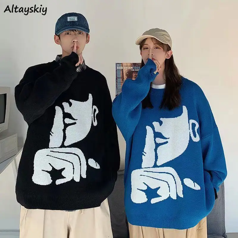 

Pullovers Women Fashionable Harajuku Couples Loose Cartoon-pattern Cool Unisex All-match Y2k Hipster Female Clothing Autumn Chic