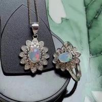 design opal ring and pendant jewelry set 7mm9mm natural opal jewelry fashion solid 925 silver opal ring opal pendant set