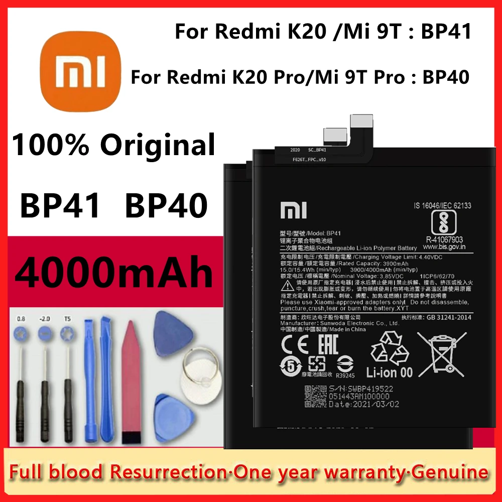 

100% Оригинальный запасной аккумулятор BP41 BP40 для Xiaomi Redmi K20 Pro Mi 9T Pro Mi9T Redmi K20Pro, Премиум оригинальный аккумулятор 4000 мАч