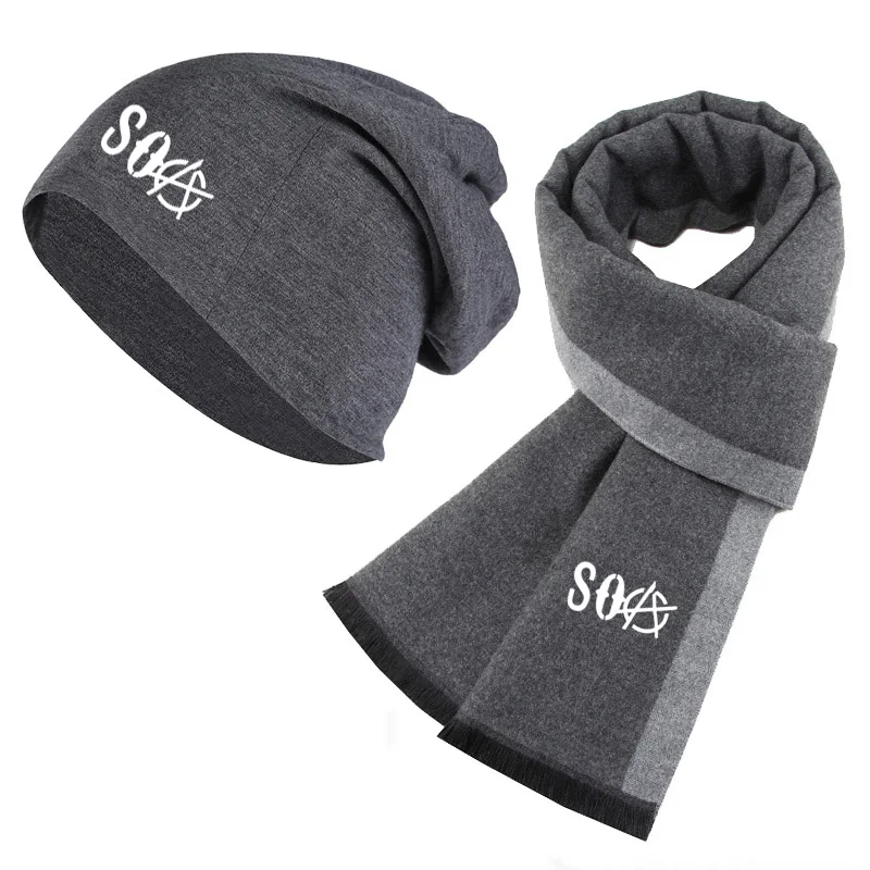 

Winter Beanie Hat SOA Sons of anarchy the child Men Hat Scarf Solid Color Warm Cotton Male Sports Hat Scarf Set 2 pcs