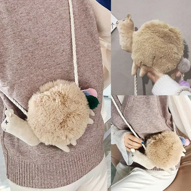 Женская сумка из альпаки и ламы, мягкая плюшевая сумка через плечо, сумка-тоут, кошелек, Мини кошельки для монет