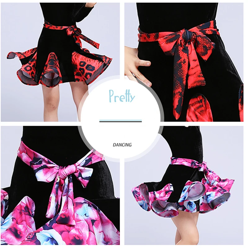 

New Children Latin Ballroom Dance Dress Girls Performance Latin Suit Kids Dance Top & Skirt Sets Latin Competition Costumes