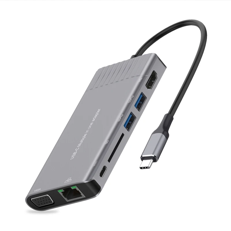 

8-in-1 USB C HUB Gigabit Type C to Multi USB 3.0x2 HUB Docking Stations TO RJ45 SD card VGA 3.5mm audio jacks HDMI-compatible 4K