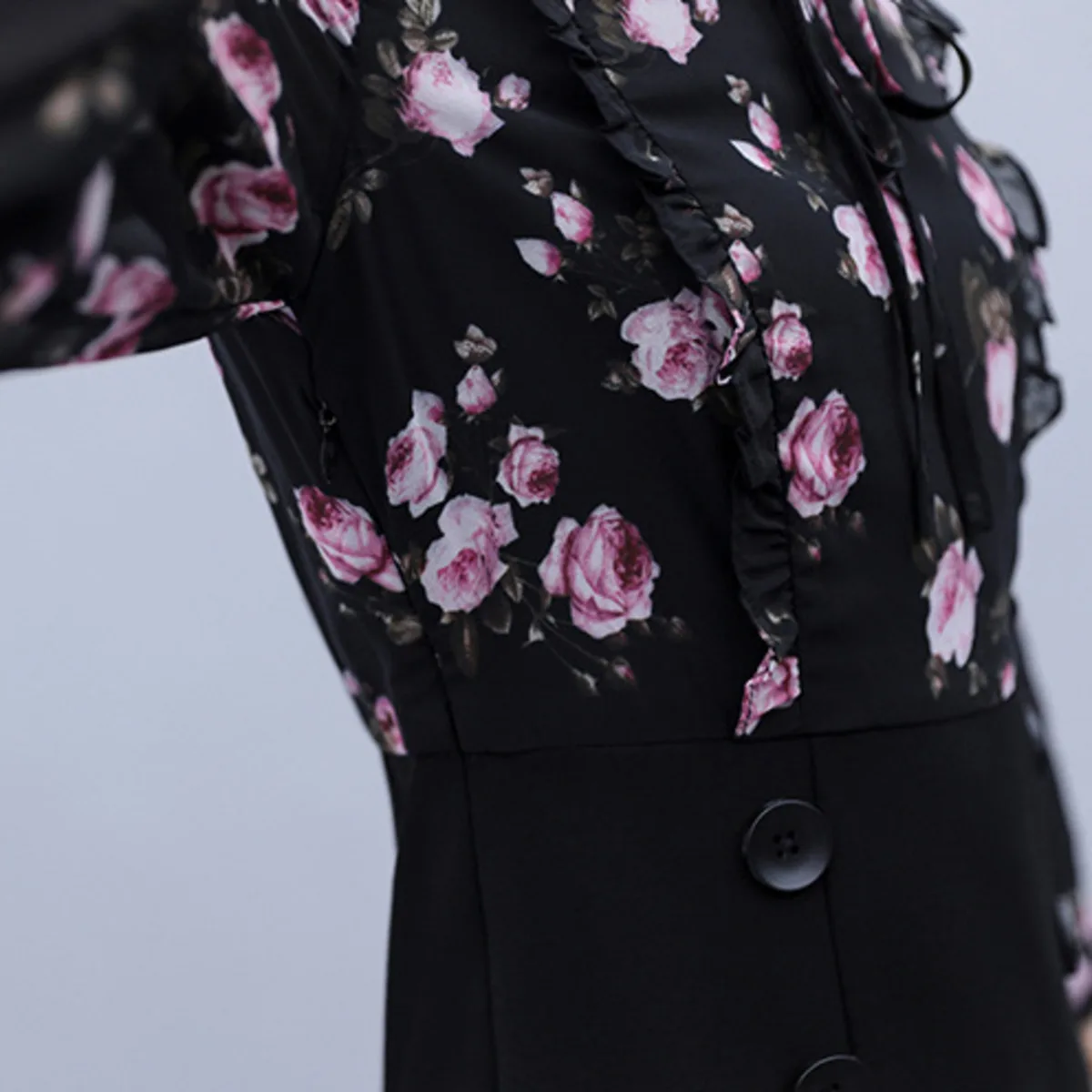 

BacklakeGirls 2021 Women Dresses Chiffon Splicing Long Sleeves Floral Gentle Sweet Printing Female Fashion Elegant Pencil Dress
