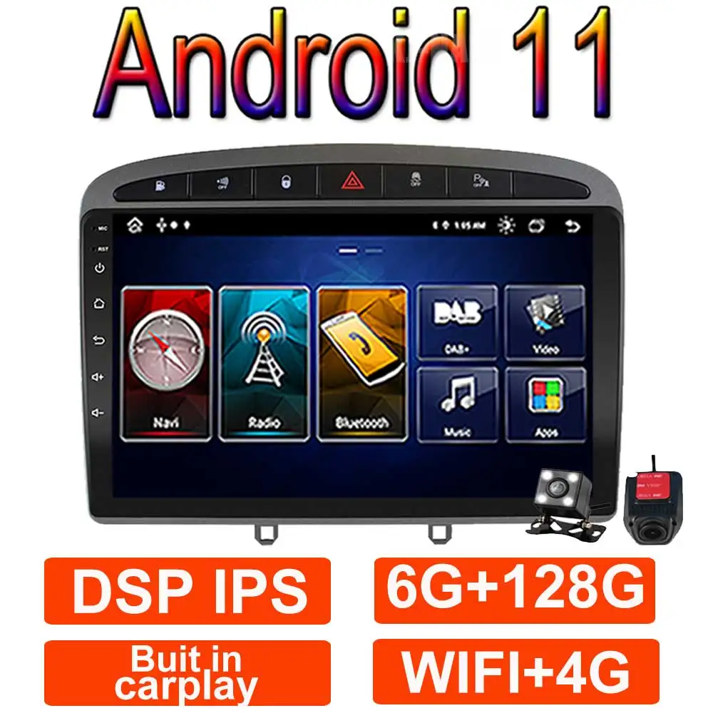 

Автомобильный мультимедийный плеер, 6 + 128 ГБ, 8 ядер, Android 11, RDS, DSP, для Peugeot 308, 308S, 408, 2012-2020, GPS, BT, IPS, 9 дюймов, экран 2 Din
