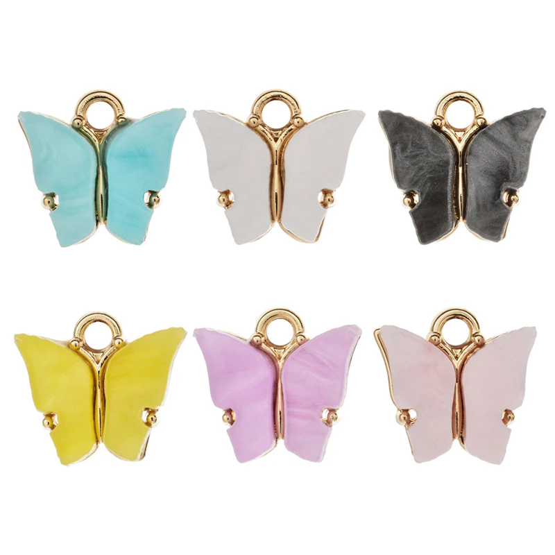 

10Pcs/Lot Romantic Metal Resin Pink Butterfly Shape Charms For DIY Making Earrings Necklace Bracelet Jewelry Accessories