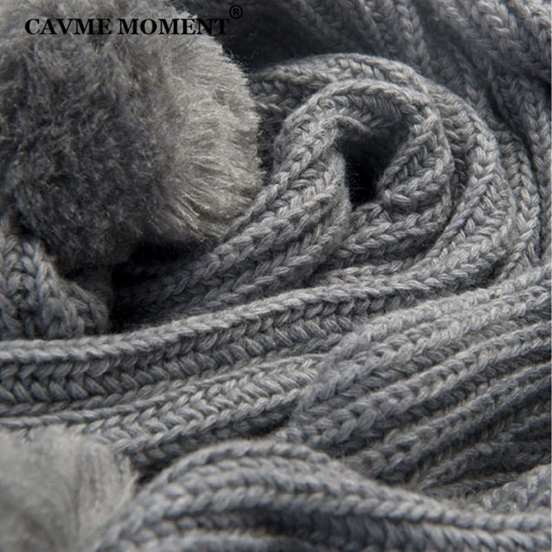 

CAVME Luxury Knitted Wool Scarf Pompon Scarves Winter Fashion Scarf for Women Pink Gray 570g 28*200cm Gift for Girl