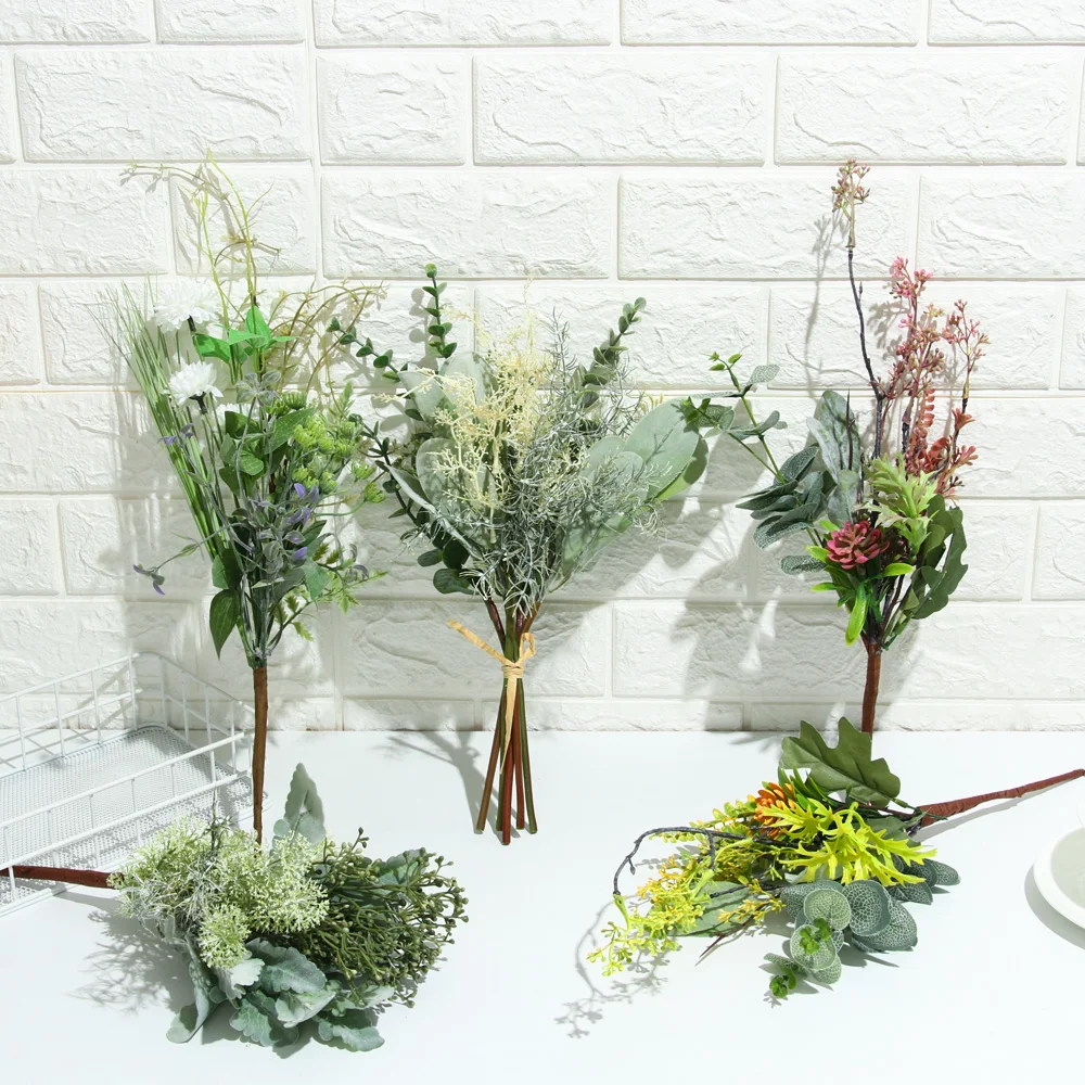 Новинка белые Искусственные цветы гибридный букет эвкалипта из шелка и пластика