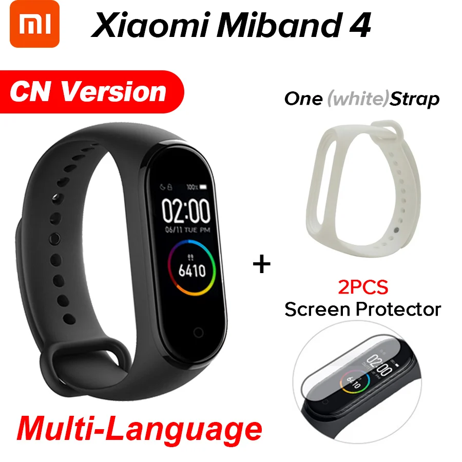 CN White N Film Xiaomi mi Band 4 Smart mi band 4 Цвета экран Браслет фитнес-трекер для измерения сердечного ритма Bluetooth 5,0 водонепроницаемый банда4 - Цвет: CN White N Film