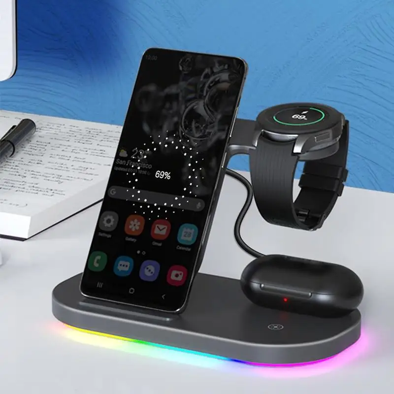 Беспроводное зарядное устройство 3 в 1 15 Вт подставка для Samsung Apple Phone Watch чехол