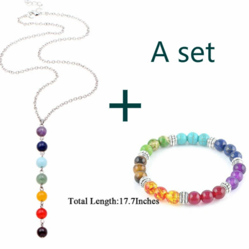 

7 Chakra Gem Stone Beads Pendant Necklace Women Yoga Reiki Healing Balancing Maxi Chakra Natural Stone Necklace