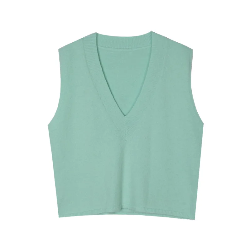 

Women's Solid V-Neck Knitted Vest Fall 2021 Korean Version Loose Stacking Outer Sweater Vest Top Simple Sleeveless Sweaters