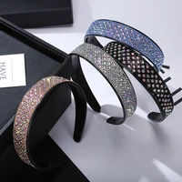 shiny full rhinestone headbands luxury crystal designer hairbands non slip bezel hoop bands korean hair accessories for women