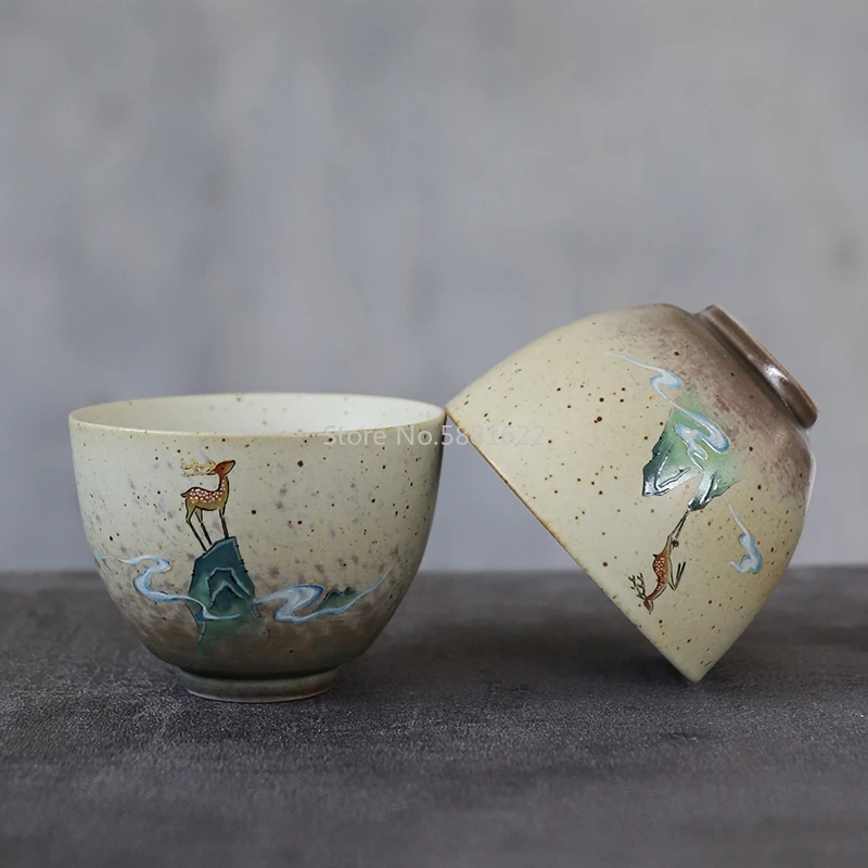 Керамическая чайная чашка ручной работы с оленем китайская 90 мл|Чашки и соусницы|