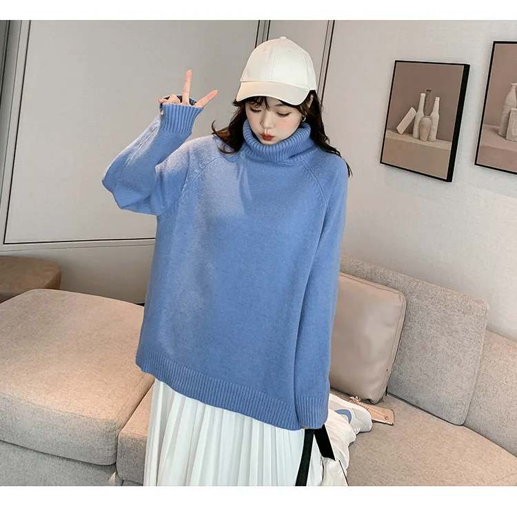 

The new Korean version of the larger women's loose-fitting belly knit turtleneck for women autumn/winter bottom