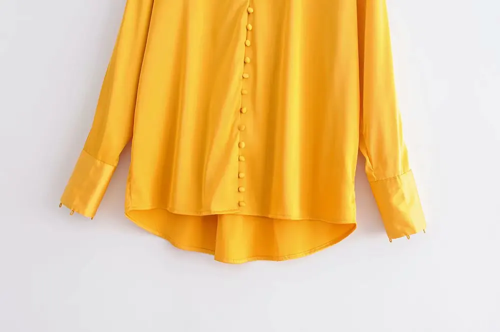 Женская винтажная Сексуальная Повседневная желтая блузка с длинным рукавом и