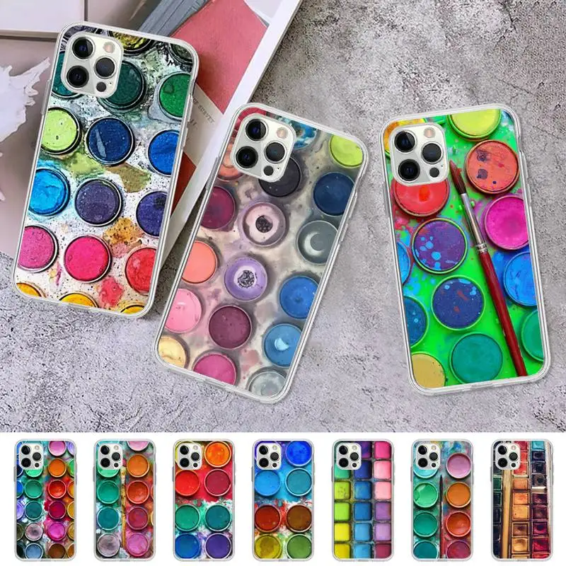

Watercolors Set Paint Palette Painting Box Phone Case for iPhone 11 12 13 mini pro XS MAX 8 7 6 6S Plus X 5S SE 2020 XR case