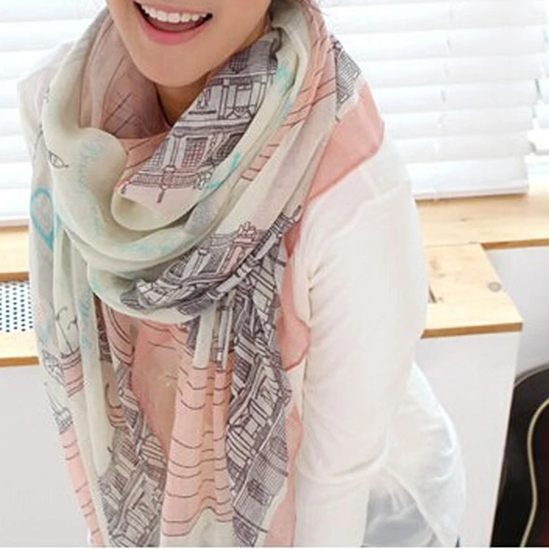 Women's Casual Voile Sheer Soft Long Scarf Eiffel Tower Printed Shawl Stole Print Translucent Fabric Comfortable |