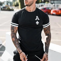 fashion t shirt for mens poker a print shoulder sleeve color matching summer new casual short sleeved o neck plus size top