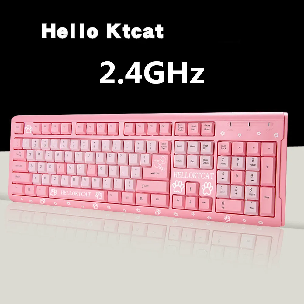2,4 ГГц Беспроводная настольная клавиатура для ноутбука hello kitty, тонкая розовая Беспроводная клавиатура для девочек