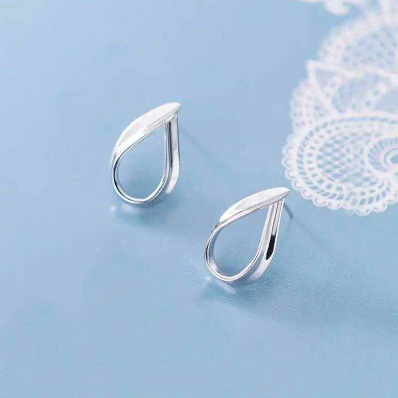 

PONYKISS 100% S925 Sterling Silver Glossy Hollow Water drop Stud Earrings Women Anniversary Jewelry Accessory Minimlist Gift