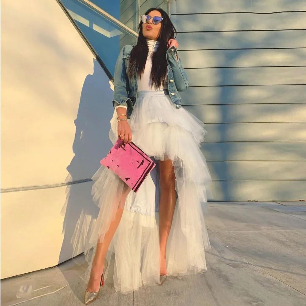 Fashion Tulle Ivory Custom Made Maxi Skirt Party High Low Front Short Back Long Skirts | Свадьбы и торжества