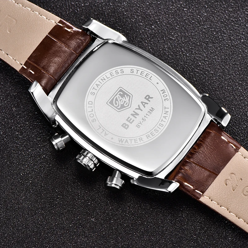 

BENYAR quartz men watch fashion classic chronograph wristwatch waterproof 30m genuine leather strap watch men relogio masculino
