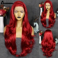 anogol 13x3 lace front wigs red body wavy long wig natural brown fiber heat resistant synthetic cosplay wig for women party