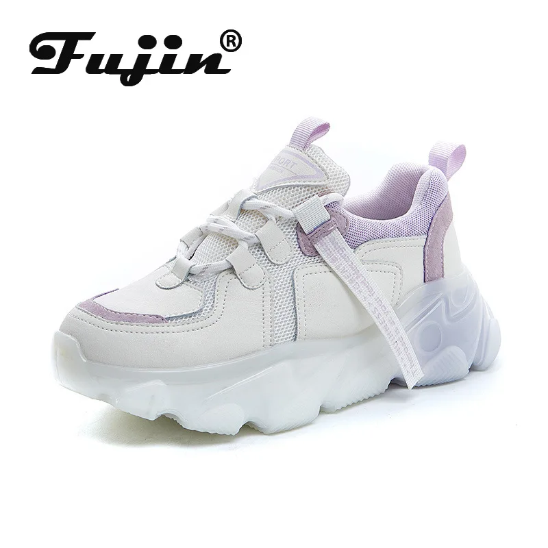 

Fujin Genuine Leather Ins Dad Shoes Platform Chunky Sneakers White Vulcanized Shoes Women Sneakers Comfortable Running Shoes