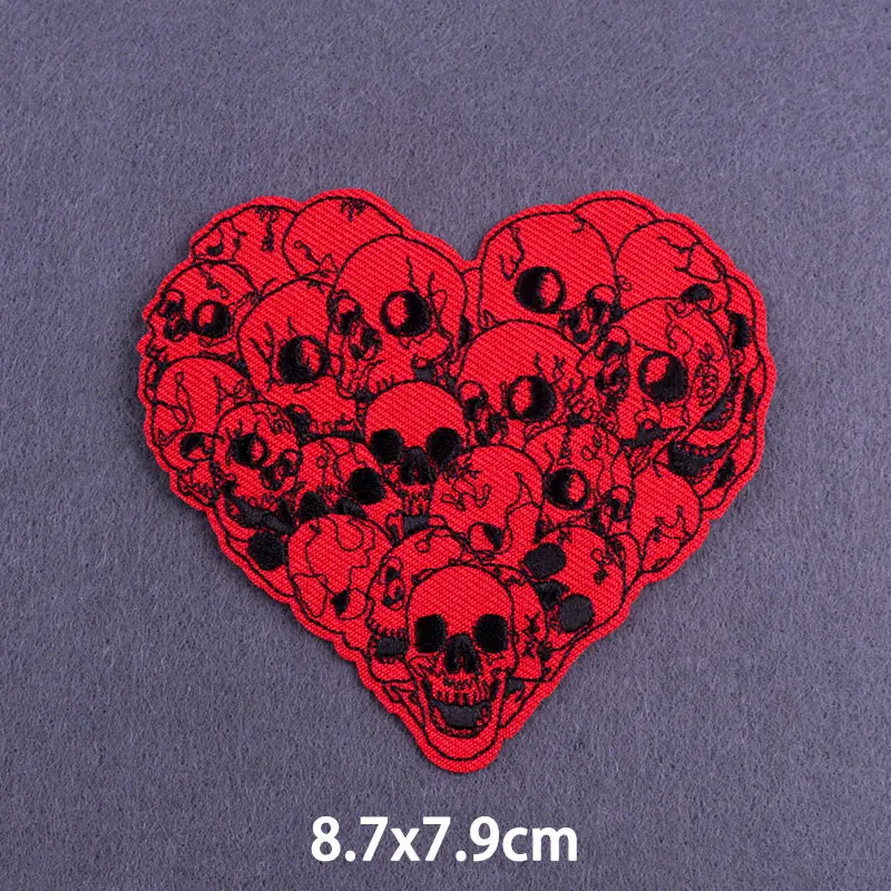 Нашивки с вышивкой в виде красного сердца черепа на одежду нашивки для губ