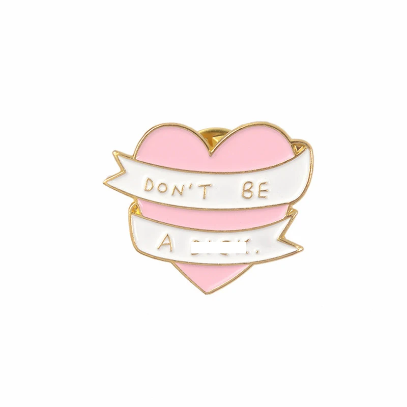 

Pink Ribbon winding Heart Pins "Don't be a DXXK " Enamel Brooches Badges Lapel Pins Funny Fashion Jewelry Gift for men women