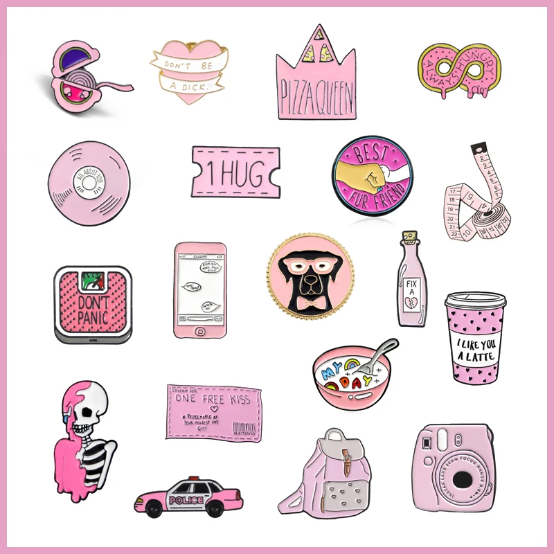 Мультяшная розовая эмалированная брошь животное бутылка сотовый телефон весы