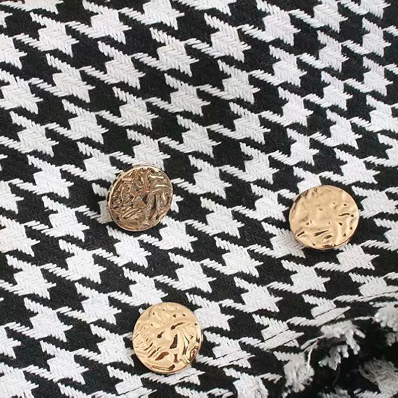 

Casual Double Breasted Suit Jacket Long Sleeve Blazer Female Chaqueta Mujer Fashion Houndstooth Blazer Women Elegant Tweed Coat