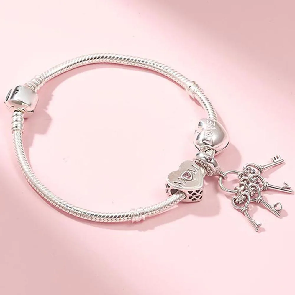 

2020 100% 925 Sterling Silver Open All Things Key Creative DIY Beaded Bracelet Mother's Day Exquisite Gift PDL0339