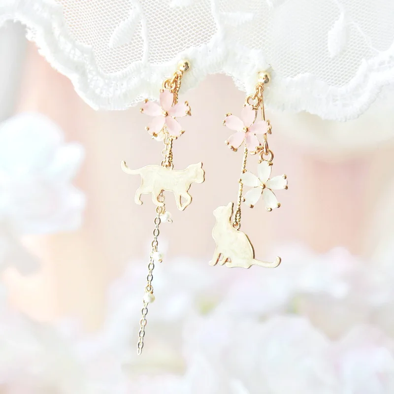 Японские маленькие свежие висячие серьги в форме кошки для женщин и девушек 2020