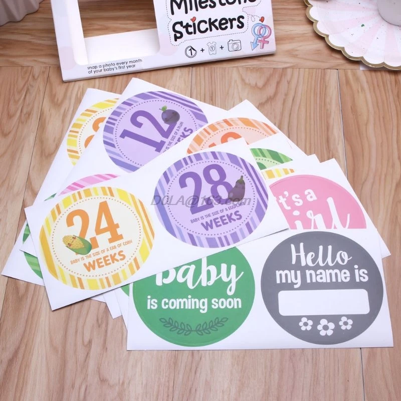 Pegatinas para el embarazo de 16 Uds., calcoman&iacute;as para el, ropa semanal para fotograf&iacute;a, D0LA-3