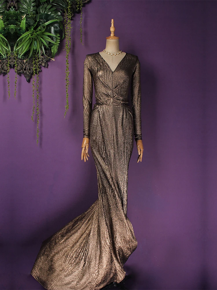 Новинка 2019 красное золотистое черное с v-образным вырезом элегантное длинное