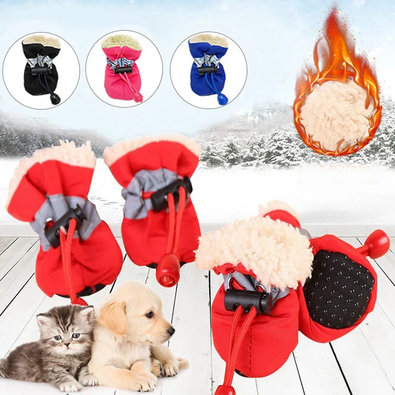 

Pet Dog Rain Shoes Waterproof Anti-slip Thicken Cashmere Warm Winter Snow Boots Footwear For Small Cats Dogs Pet Shoes Supplies