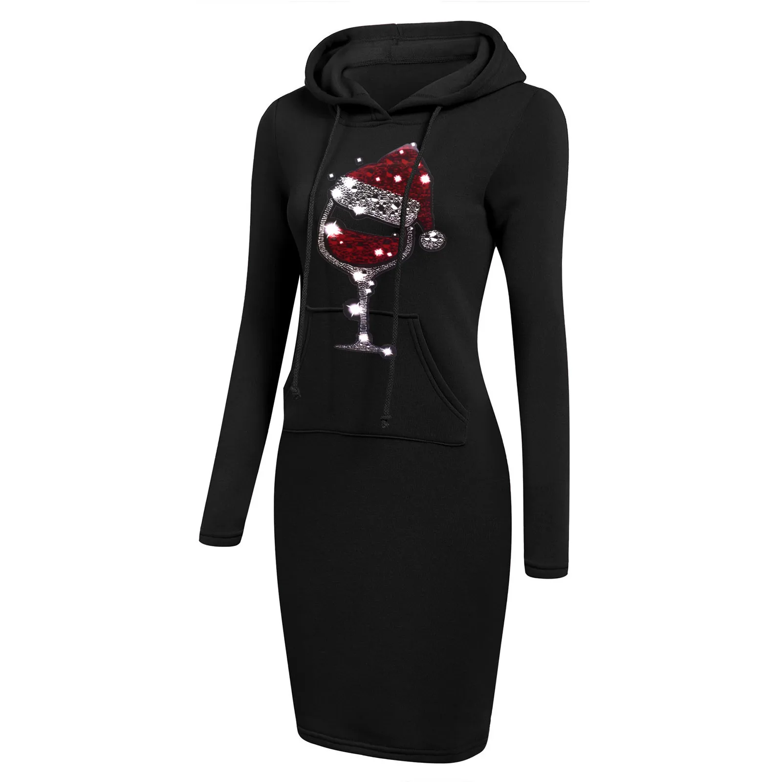 

Women's Christmas Sweatshirts Dresses Christmas Printing Hooded Long Sleeve Two Sides Pockets Loose Hoodie Female Clothes Autumn