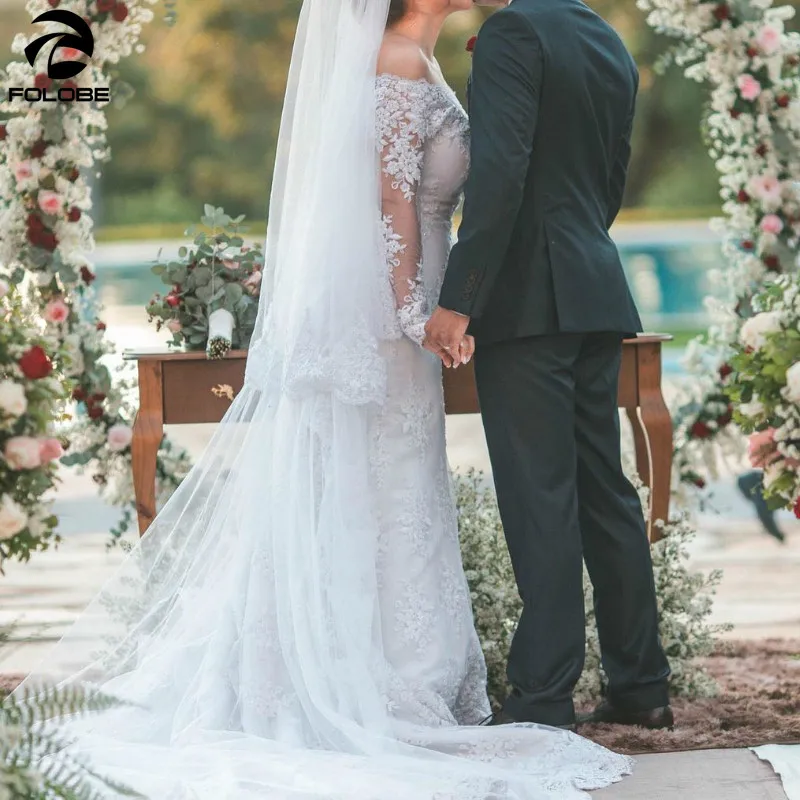 

2021 Latest Wedding Dress Mermaid Appliques Lace Off the Shoulder Long Sleeve Beach Bridal Gowns vestidos de novia Custom Made