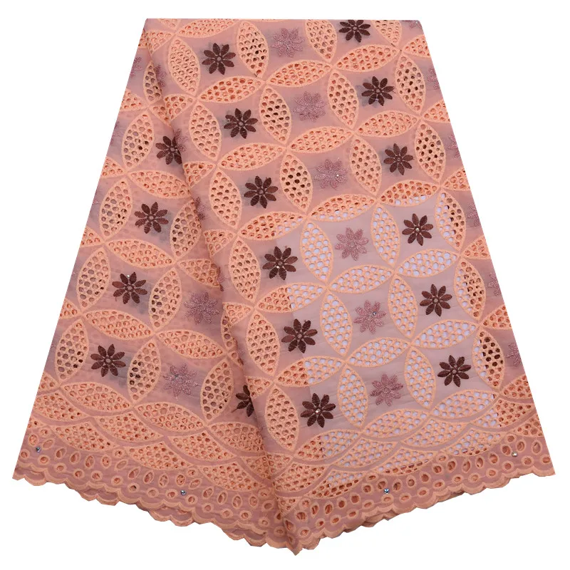 Персиковая африканская швейцарская хлопковая кружевная ткань модная