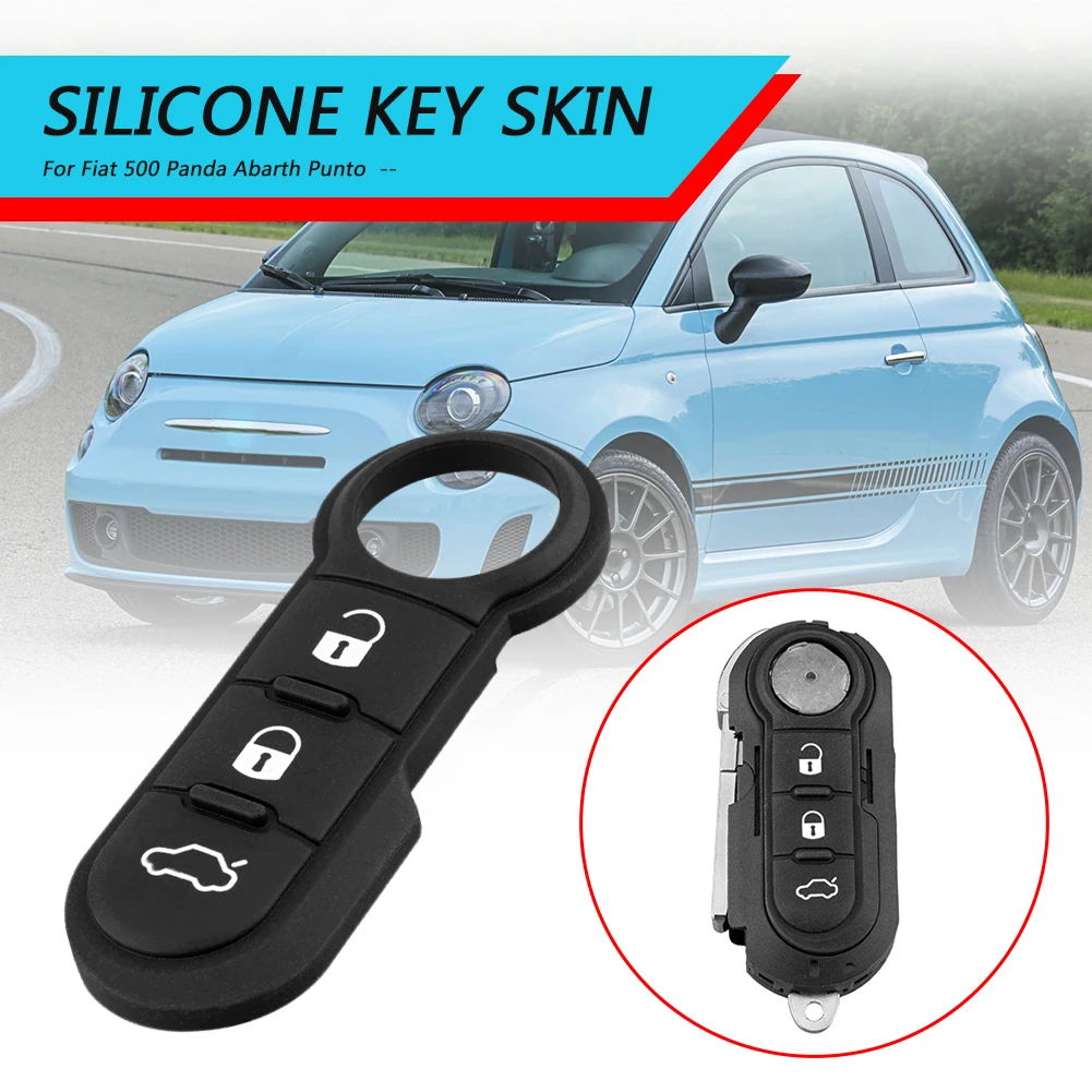 

3-Button Car Key Fob Case Replacement Rubber Pad Outdoor Personal Car Parts Decoration for Fiat 500 Panda Abarth Punto