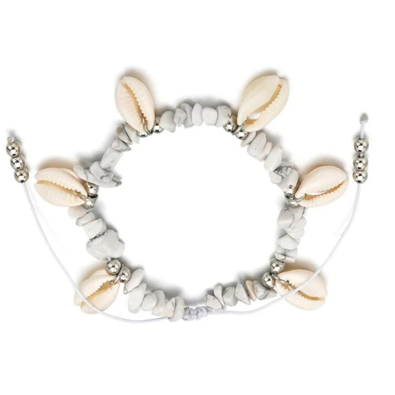 Женские ножные браслеты в стиле бохо с ракушками и каменными бусинами пляжные