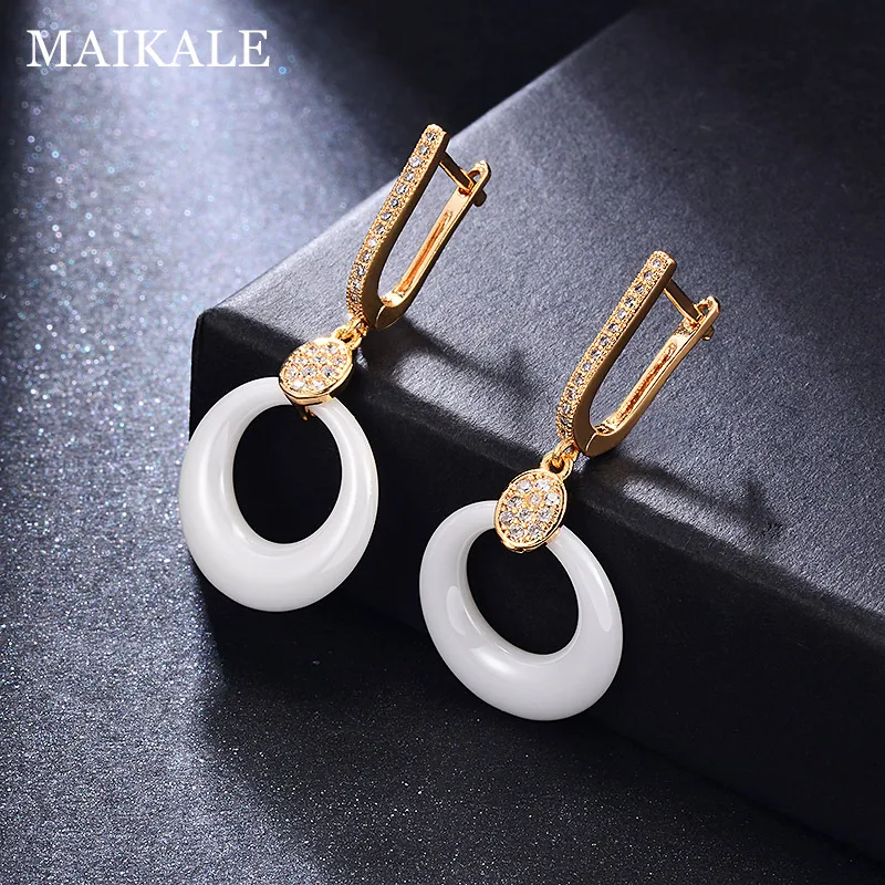 Женские серьги подвески с фианитами MAIKALE золотого цвета свадебные украшения в