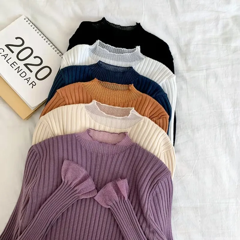 

Fashionable Long Sleeve Knitwear Inner Wear 2021 Early Spring New Ice Silk Thin Organza Bottoming Shirt Fashionable Top Clothes